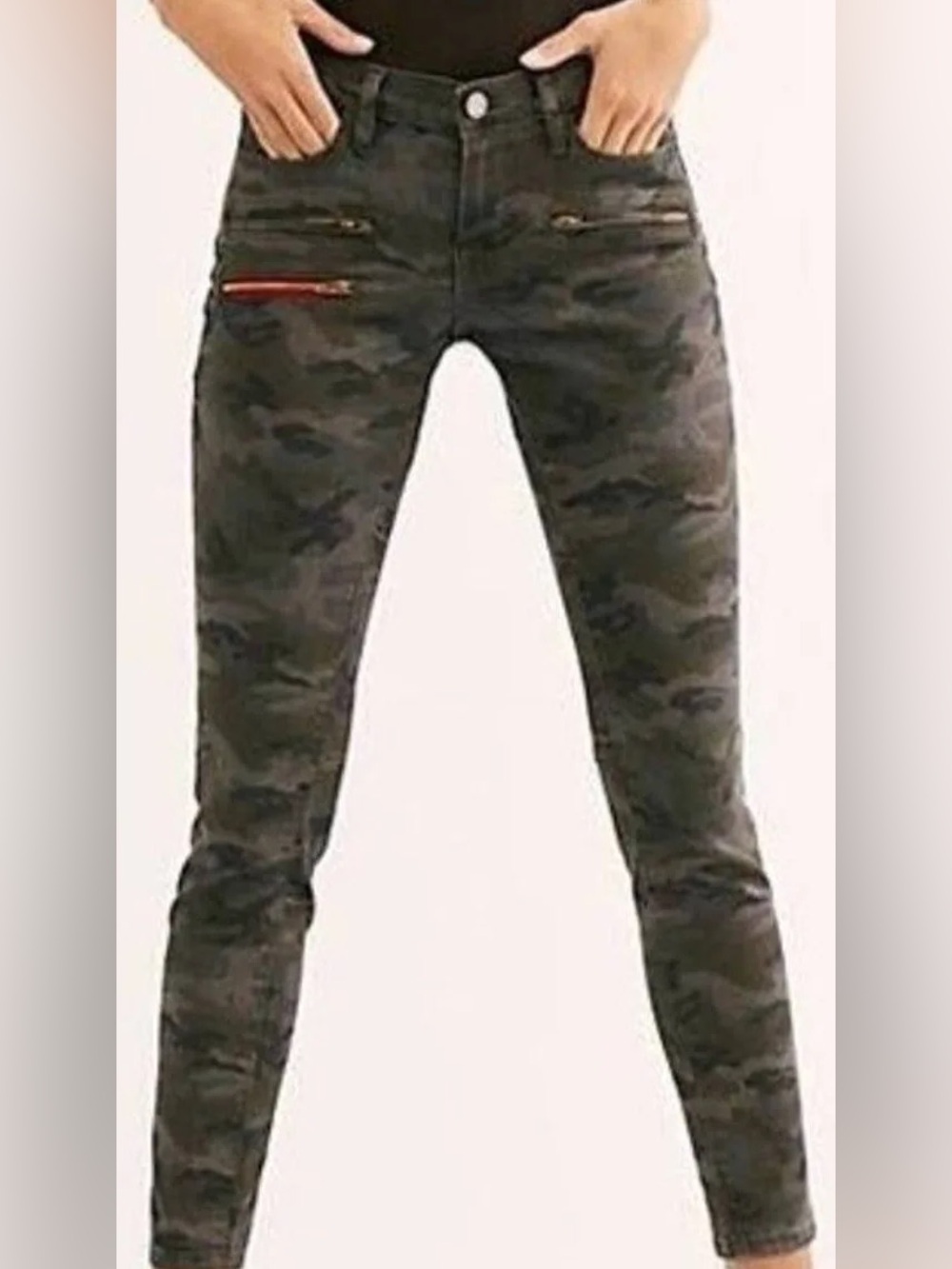 ETIENNE MARCEL Moto Camo Skinny Jeans - Olive